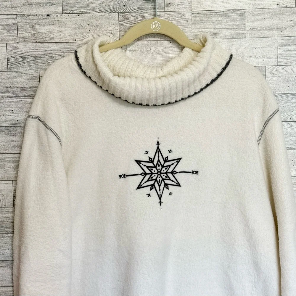 Basic Editions Womens Oversized Turtleneck Sweater Ivory w/Black Stitching SZ-1X